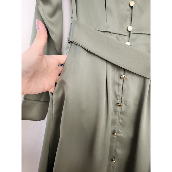 French Connection NWT shirt dress olive green button front belted preppy career - Picture 8 of 12